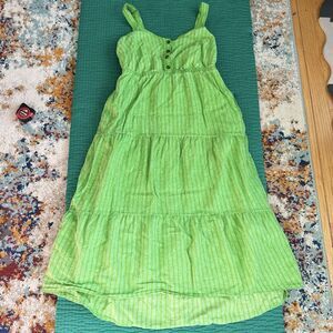 Vintage Sonoma Green Tiered Maxi Summer Dress Smocked Back Sz S Pockets Y2K Baby